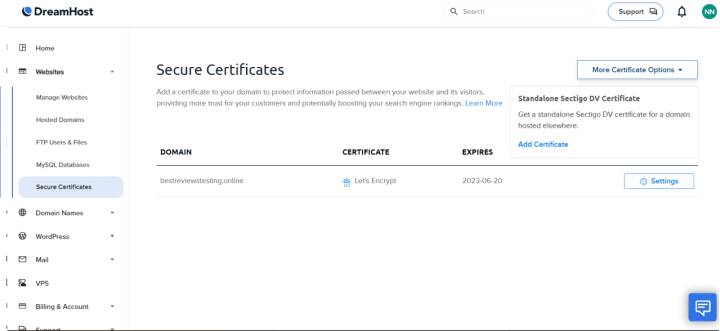 DreamHost Certificates