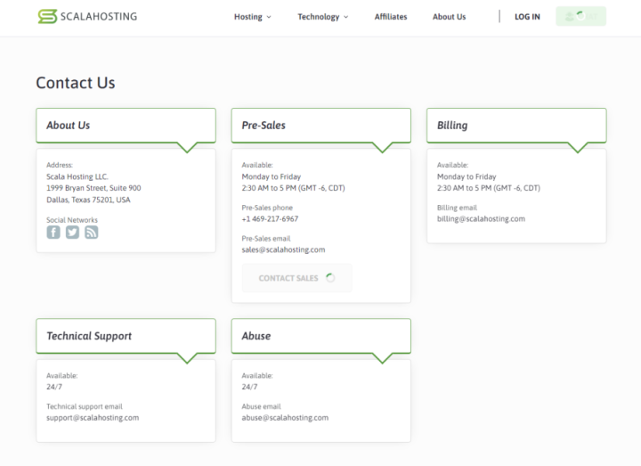 ScalaHosting Contact Page